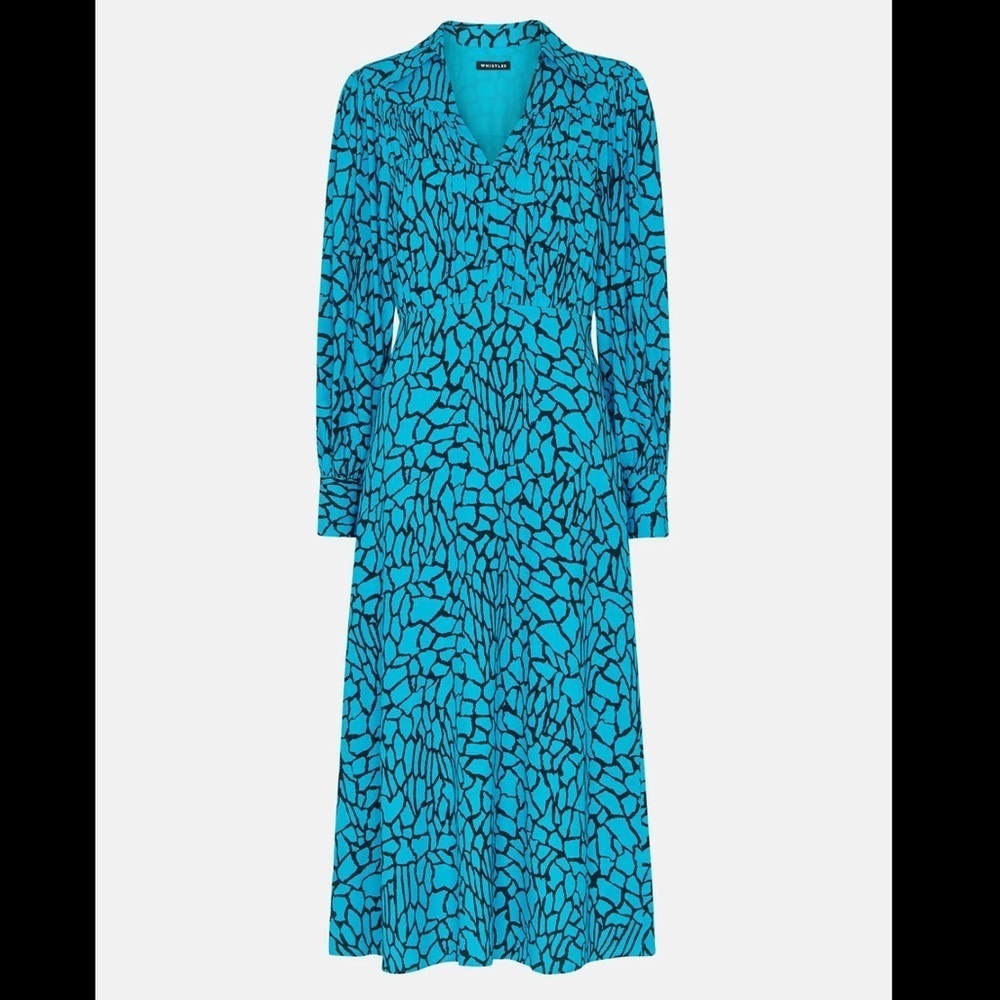 Nwt Whistles Terrazzo Print Midi Dress Blue Size 16